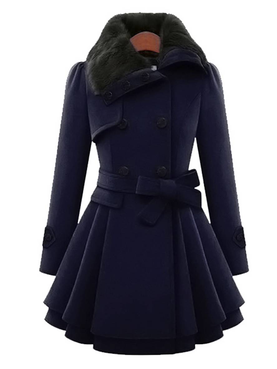 Levoire | Manteau Avec Fausse Fourrure À Double Bouton Femme Élégant Parka D'Hiver Marine