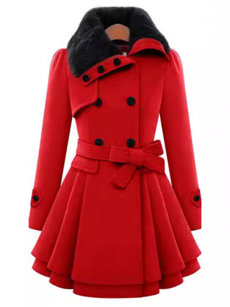 Levoire | Manteau Avec Fausse Fourrure À Double Bouton Femme Élégant Parka D'Hiver Rot