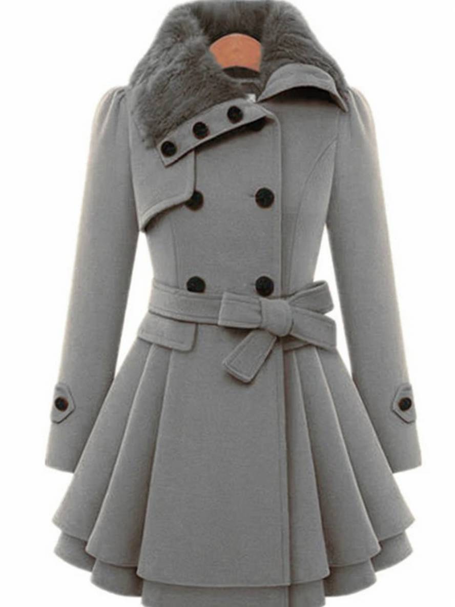 Levoire | Manteau Avec Fausse Fourrure À Double Bouton Femme Élégant Parka D'Hiver Gris