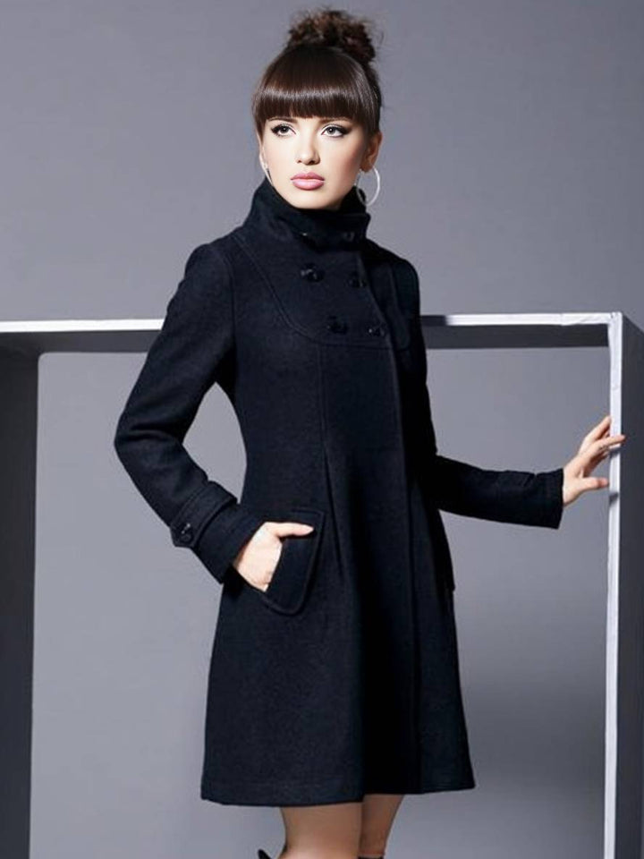 Levoire | Manteau Midi Long En Laine Croisé Avec Poches À Capuche Vintage Femmes Élégant Hiver Cape Noir
