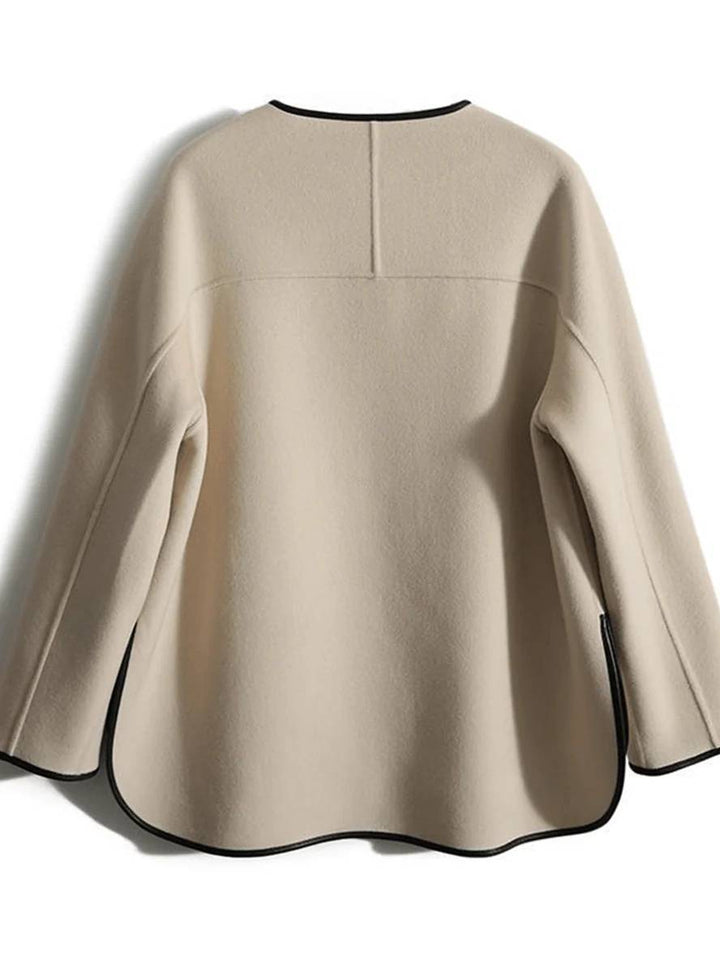 Levoire | Manteau Court En Laine Poches Col Rond Manches Longues Femme Mode Élégante Veste