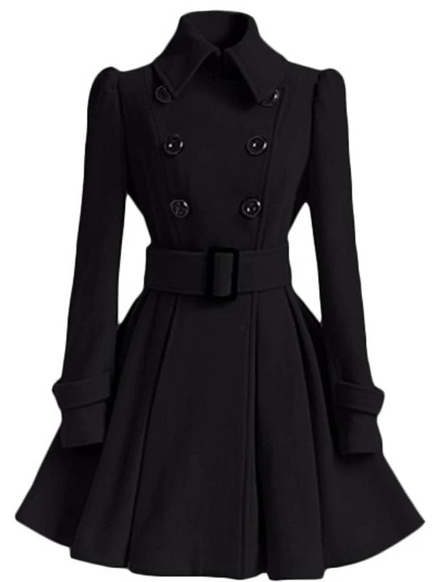 Levoire | Manteau En Laine Trapèze À Double Boutonnage Veste Élégante Pour Femmes Noir