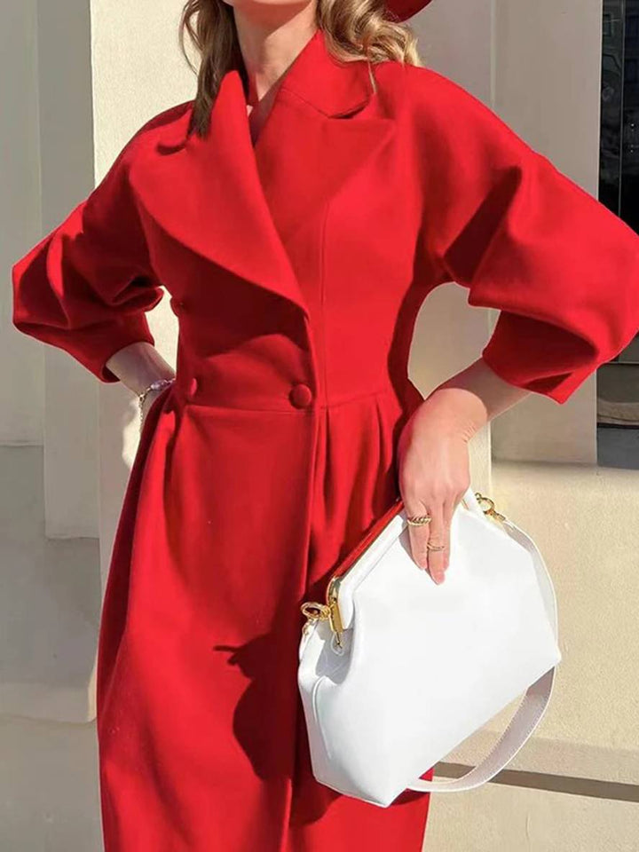 Levoire | Manteau En Laine Long À Double Bouton En Lin V Femme Élégante Vintage Hepburn Jacket Rot