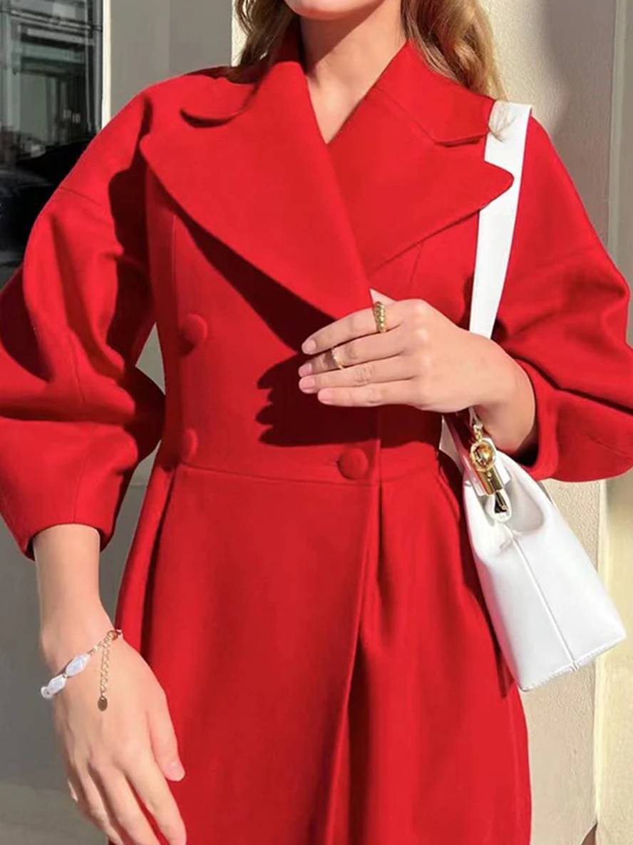 Levoire | Manteau En Laine Long À Double Bouton En Lin V Femme Élégante Vintage Hepburn Jacket