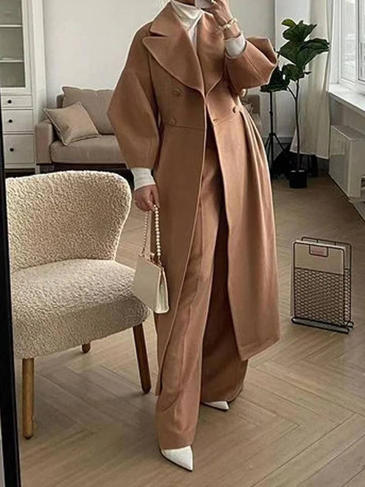 Levoire | Manteau En Laine Long À Double Bouton En Lin V Femme Élégante Vintage Hepburn Jacket Braun
