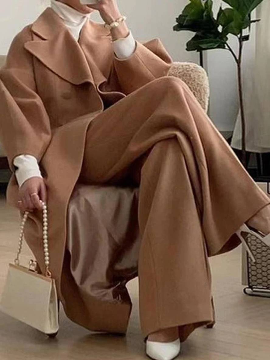 Levoire | Manteau En Laine Long À Double Bouton En Lin V Femme Élégante Vintage Hepburn Jacket