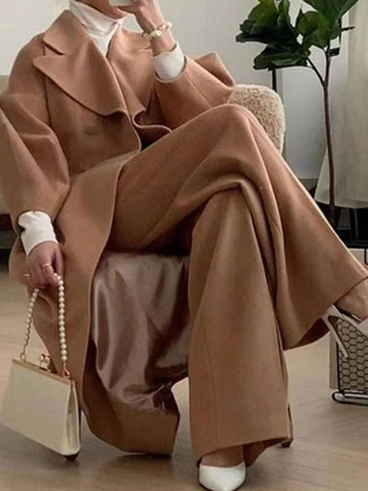 Levoire | Manteau En Laine Long À Double Bouton En Lin V Femme Élégante Vintage Hepburn Jacket