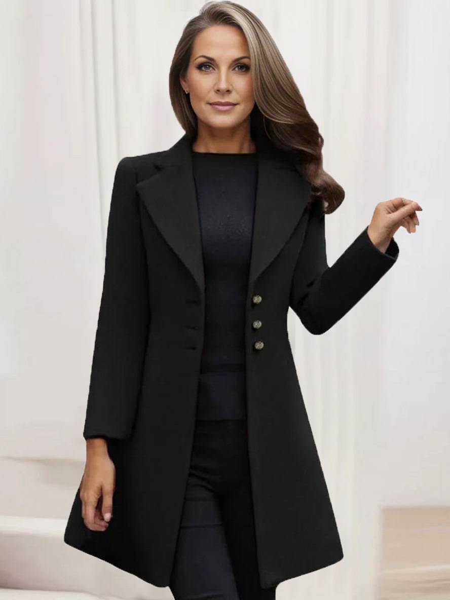 Levoire | Manteau En Laine Midi-Long Avec Patte De Boutonnage, Col À Revers, Décolleté En V, Mode Élégante Pour Femmes, Manteau D'Hiver