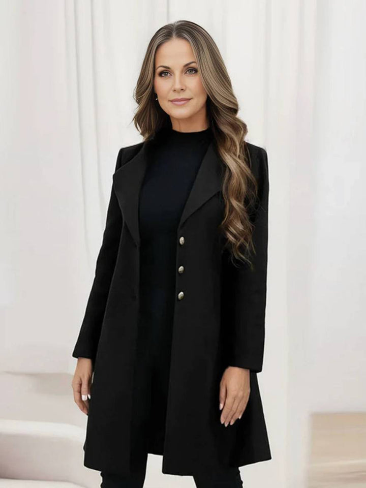 Levoire | Manteau En Laine Midi-Long Avec Patte De Boutonnage, Col À Revers, Décolleté En V, Mode Élégante Pour Femmes, Manteau D'Hiver