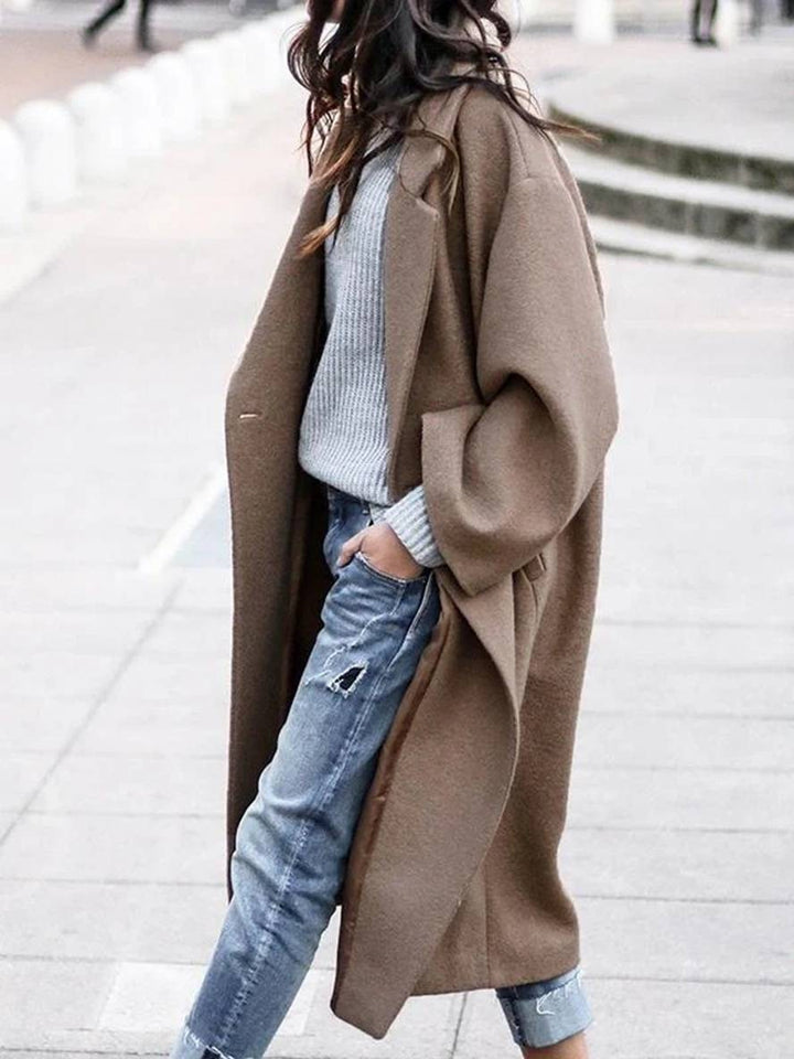 Levoire | Manteau En Laine Plus Long Avec Boutons Poches Col Revers Manches Longues Mode Élégante Femmes Manteau D'Hiver Café