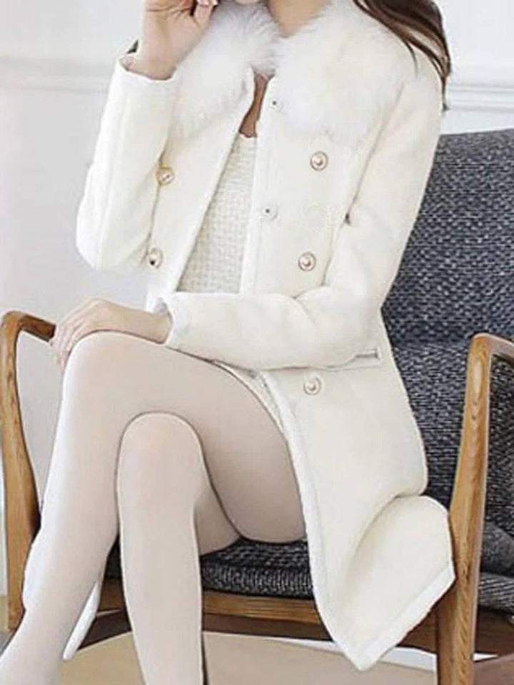 Levoire | Manteau En Laine À Double Boutonnage Col En Fausse Fourrure Femme Veste Caban Blanche