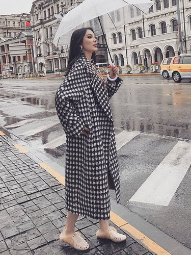Levoire | Manteau Long En Motif Écossais En Laine Poches Chaudes Femmes Élégant Ample Décontracté Vêtements D'Hiver