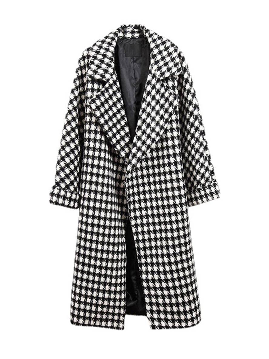 Levoire | Manteau Long En Motif Écossais En Laine Poches Chaudes Femmes Élégant Ample Décontracté Vêtements D'Hiver
