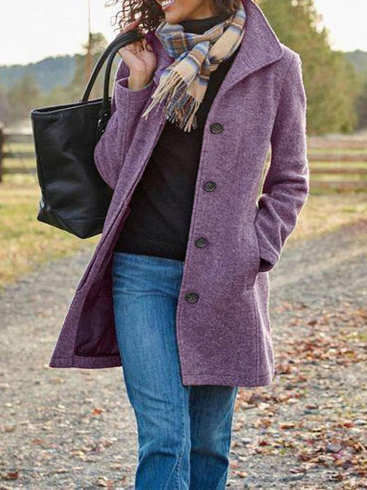 Levoire | Manteau En Laine À Fermeture À Boutons, Poches, Col À Revers Pour Femmes, Élégant, Vintage, Veste D'Hiver Violet