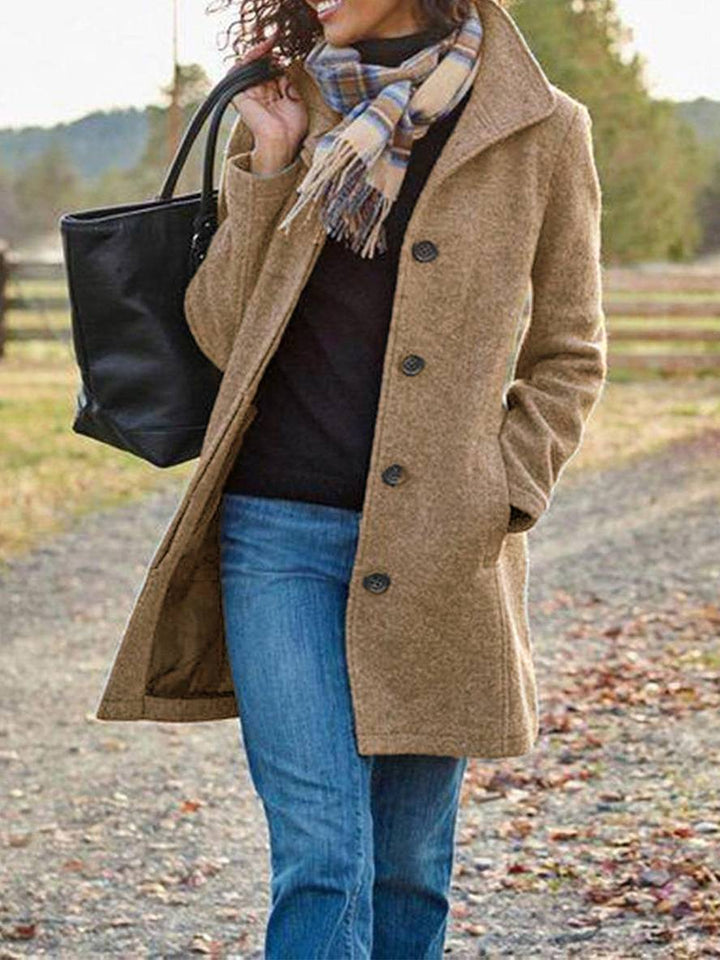 Levoire | Manteau En Laine À Fermeture À Boutons, Poches, Col À Revers Pour Femmes, Élégant, Vintage, Veste D'Hiver Khaki