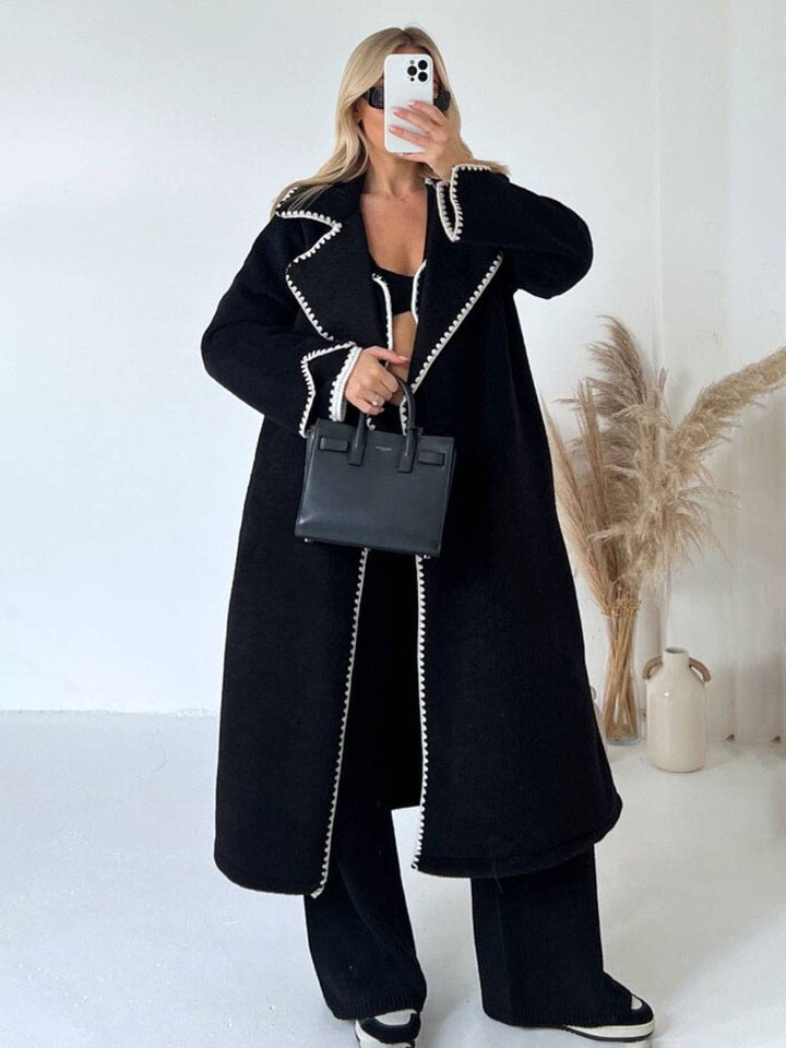 Levoire | Manteau En Laine Plus Long Avec Revers Manches Longues Femme Élégant Vaste Veste Oversized Noir
