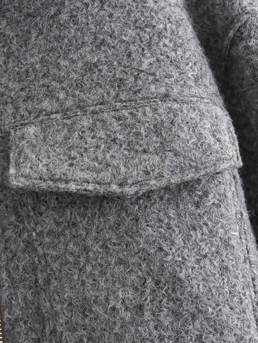 Levoire | Veste Courte Unie À Col Revers Fermeture Éclair Poches Manches Longues Femmes Élégante Décontractée Manteau