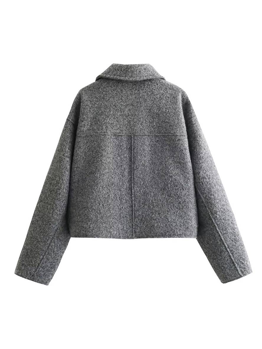 Levoire | Veste Courte Unie À Col Revers Fermeture Éclair Poches Manches Longues Femmes Élégante Décontractée Manteau