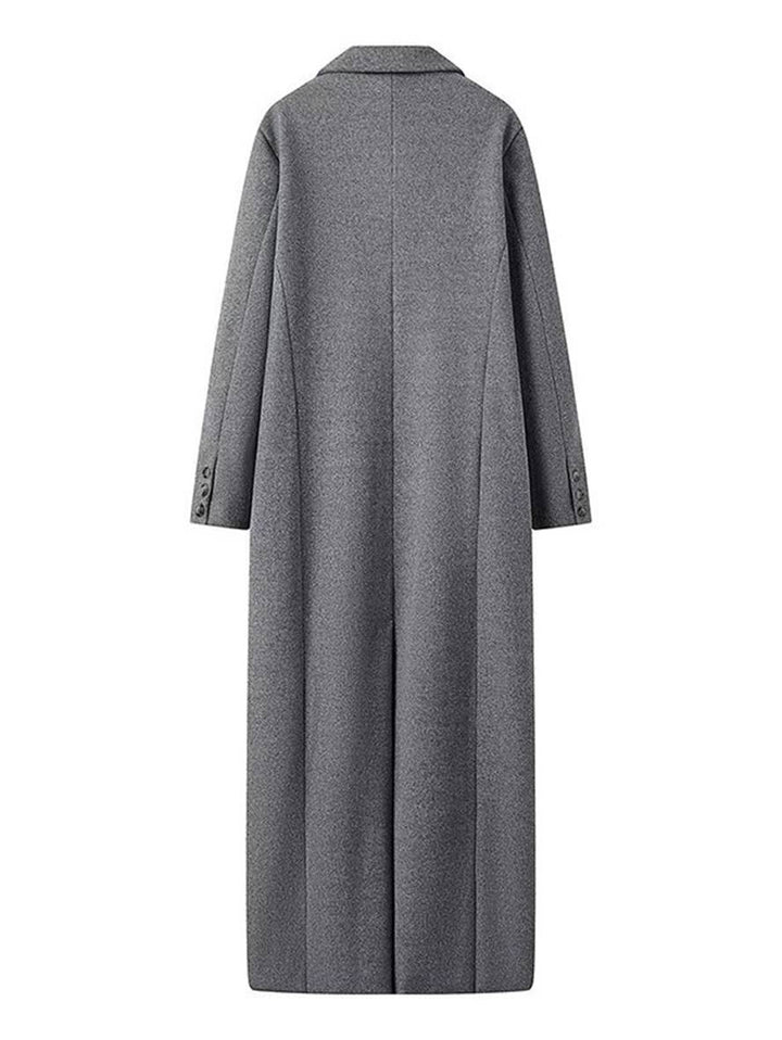 Levoire | Manteau Caban Long Double Boutonnage Poches Col Revers Manches Longues Femme Décontracté Oversize Mélange-Manteau