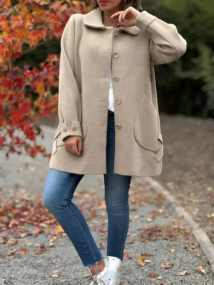 Levoire | Manteau Mi-Long En Laine Unie Avec Nœud, Patte De Boutonnage, Poches, Col À Revers Pour Femmes, Élégante, Décontractée, Veste