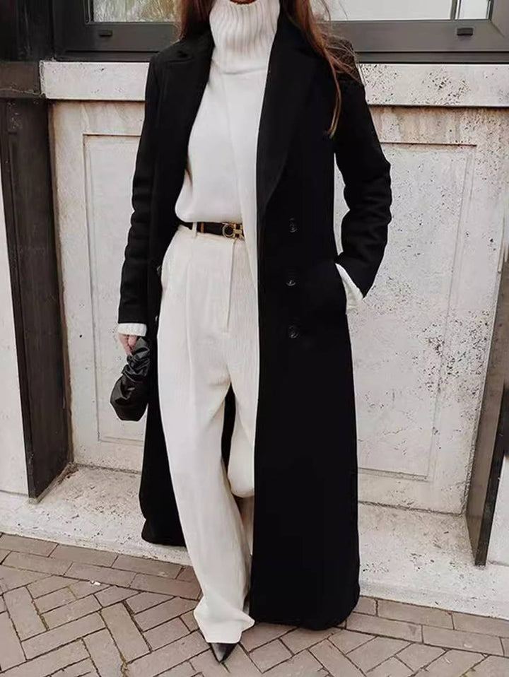 Levoire | Long Manteau Pour Femmes Patte De Boutonnage Poches Col Revers Manches Longues Élégant Décontracté