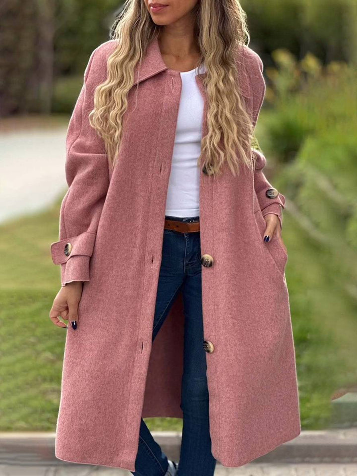 Levoire | Manteau Mi-Long Uni Boutons Poches Manches Longues Dames Élégant Décontracté Large Veste Rose