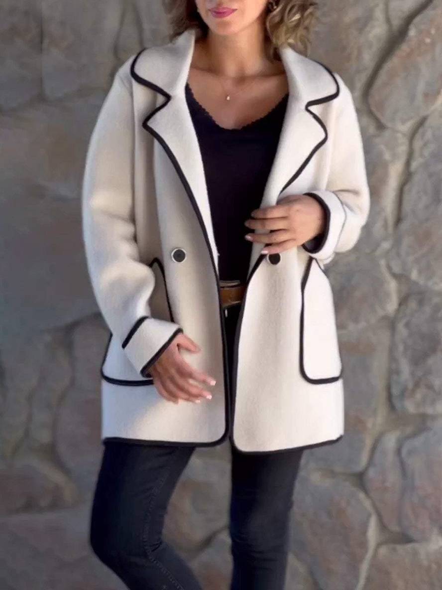 Levoire | Manteau En Laine Midi-Long Avec Boutons Poches Col À Revers Femme Élégant Décontracté Oversized Veste Blanche