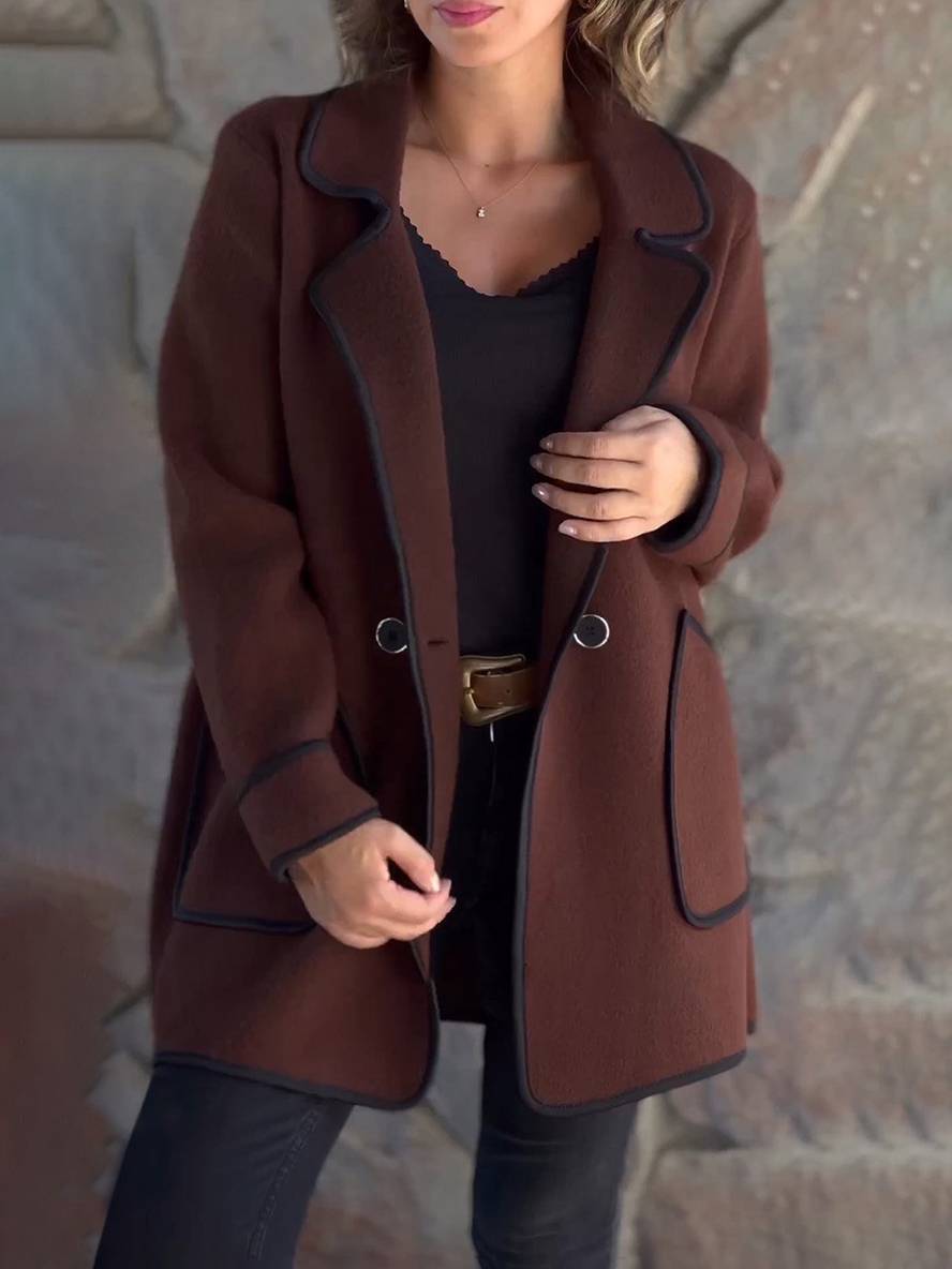 Levoire | Manteau En Laine Midi-Long Avec Boutons Poches Col À Revers Femme Élégant Décontracté Oversized Veste Braun