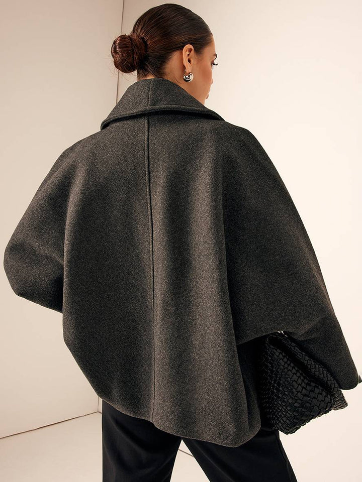 Levoire | Manteau En Laine Avec Boutons Poches Col À Revers Manches Chauve-Souris Manches Longues Femme Élégante Décontractée Veste De Loisirs