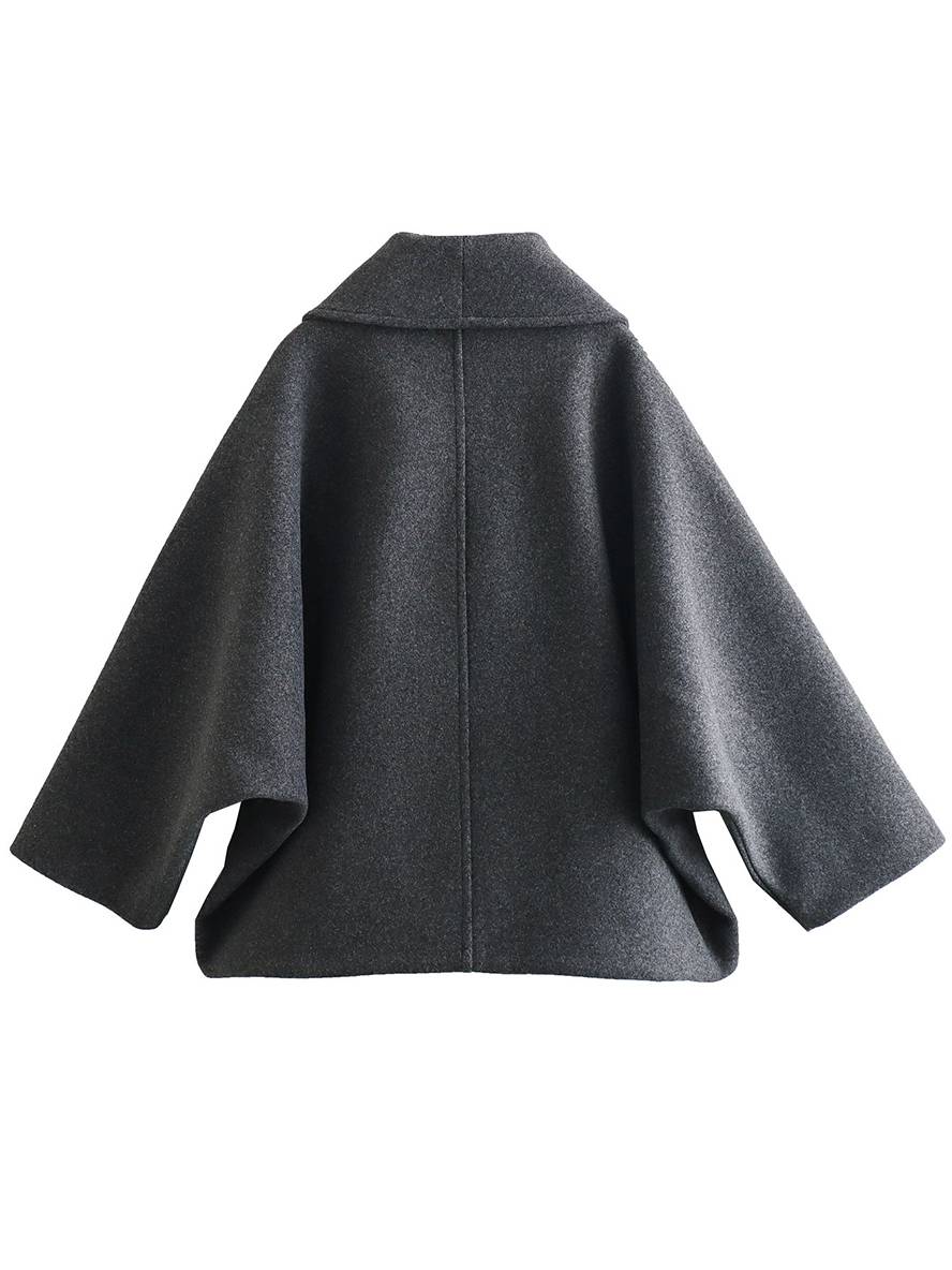 Levoire | Manteau En Laine Avec Boutons Poches Col À Revers Manches Chauve-Souris Manches Longues Femme Élégante Décontractée Veste De Loisirs