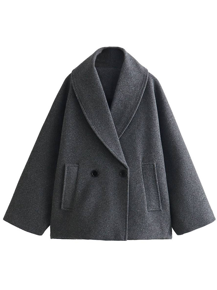 Levoire | Manteau En Laine Avec Boutons Poches Col À Revers Manches Chauve-Souris Manches Longues Femme Élégante Décontractée Veste De Loisirs