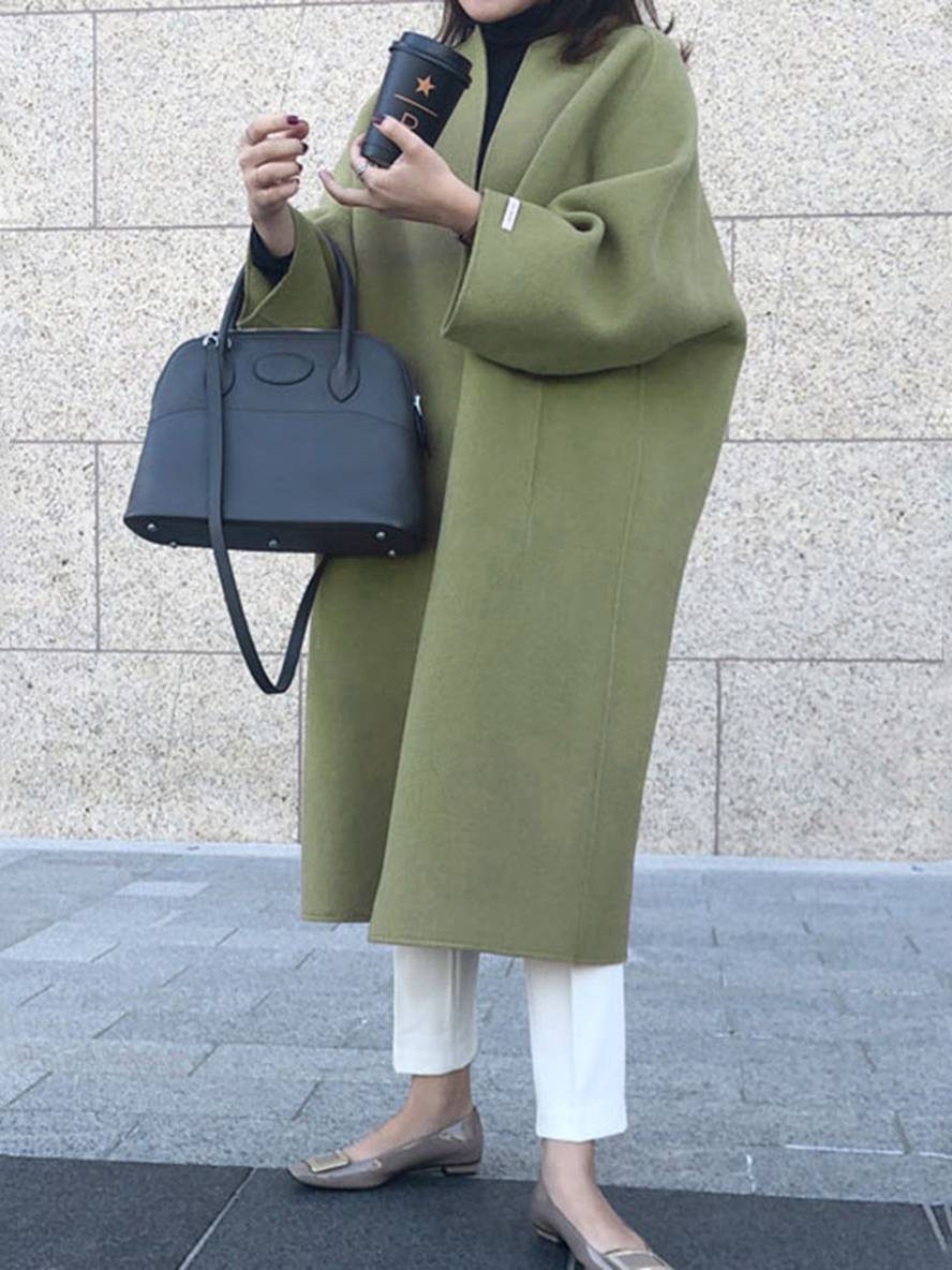 Levoire | Manteau Long Jusqu'Aux Chevilles Pour Femmes Droite Poches Longues Manches Femmes Élégant Décontracté Surdimensionné Vert TAILLE UNIQUE