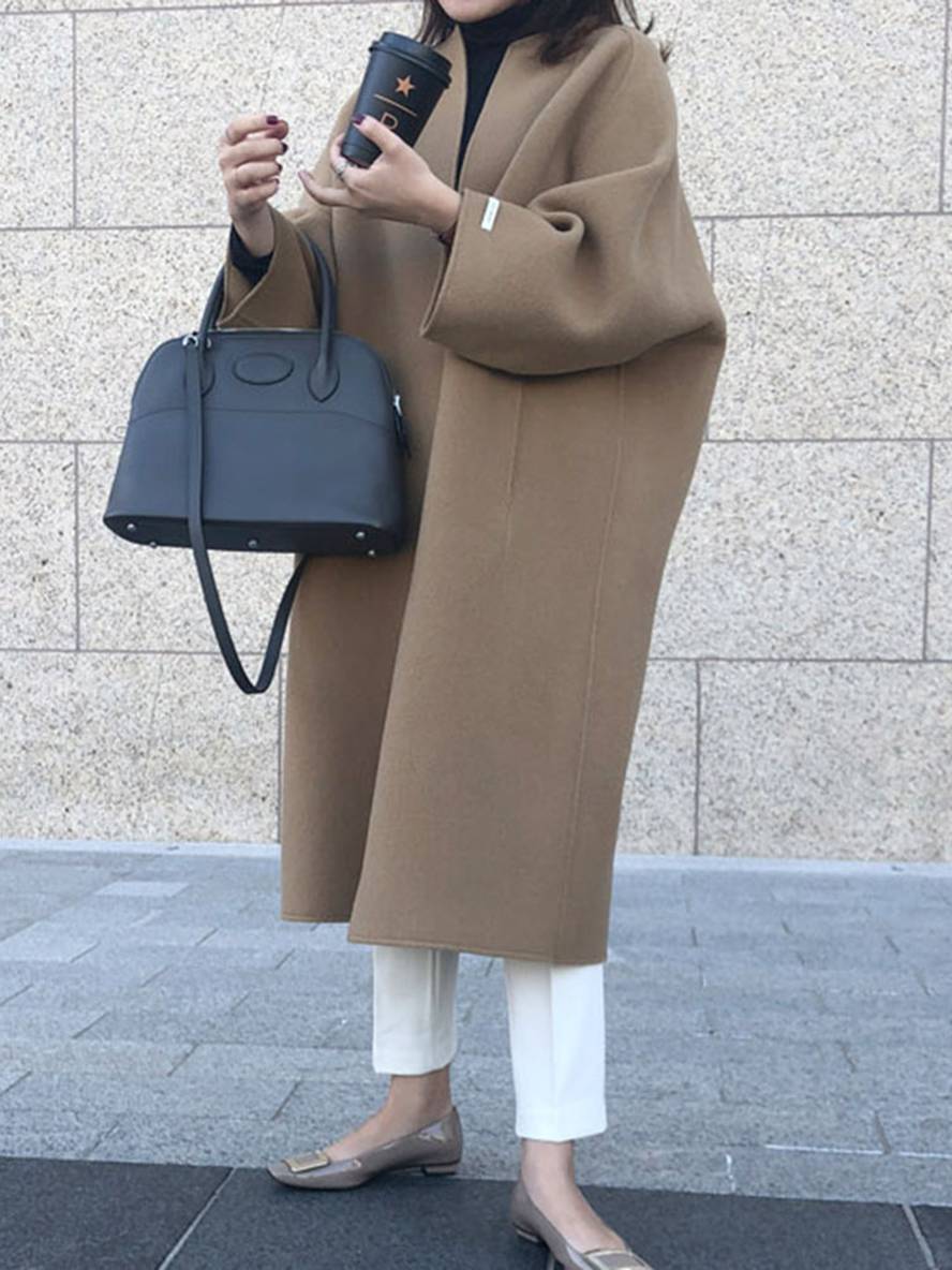 Levoire | Manteau Long Jusqu'Aux Chevilles Pour Femmes Droite Poches Longues Manches Femmes Élégant Décontracté Surdimensionné