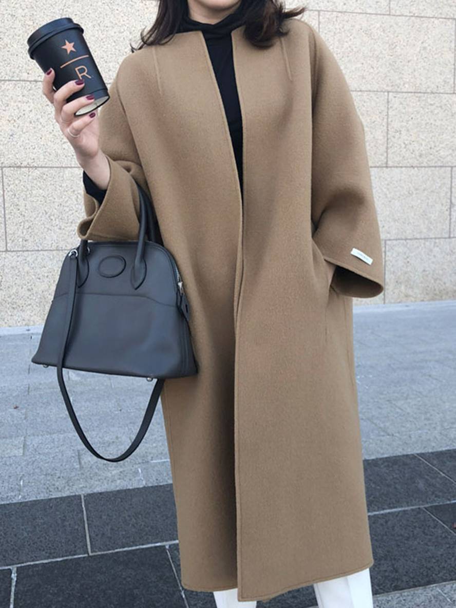 Levoire | Manteau Long Jusqu'Aux Chevilles Pour Femmes Droite Poches Longues Manches Femmes Élégant Décontracté Surdimensionné