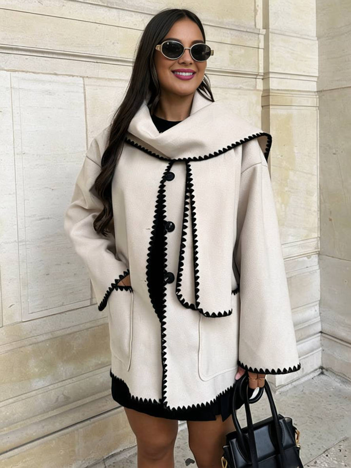 Levoire | Manteau En Laine Avec Poches À Bouton Et Cordon À Manches Longues Pour Femmes Élégant Décontracté Mode Veste Blanche
