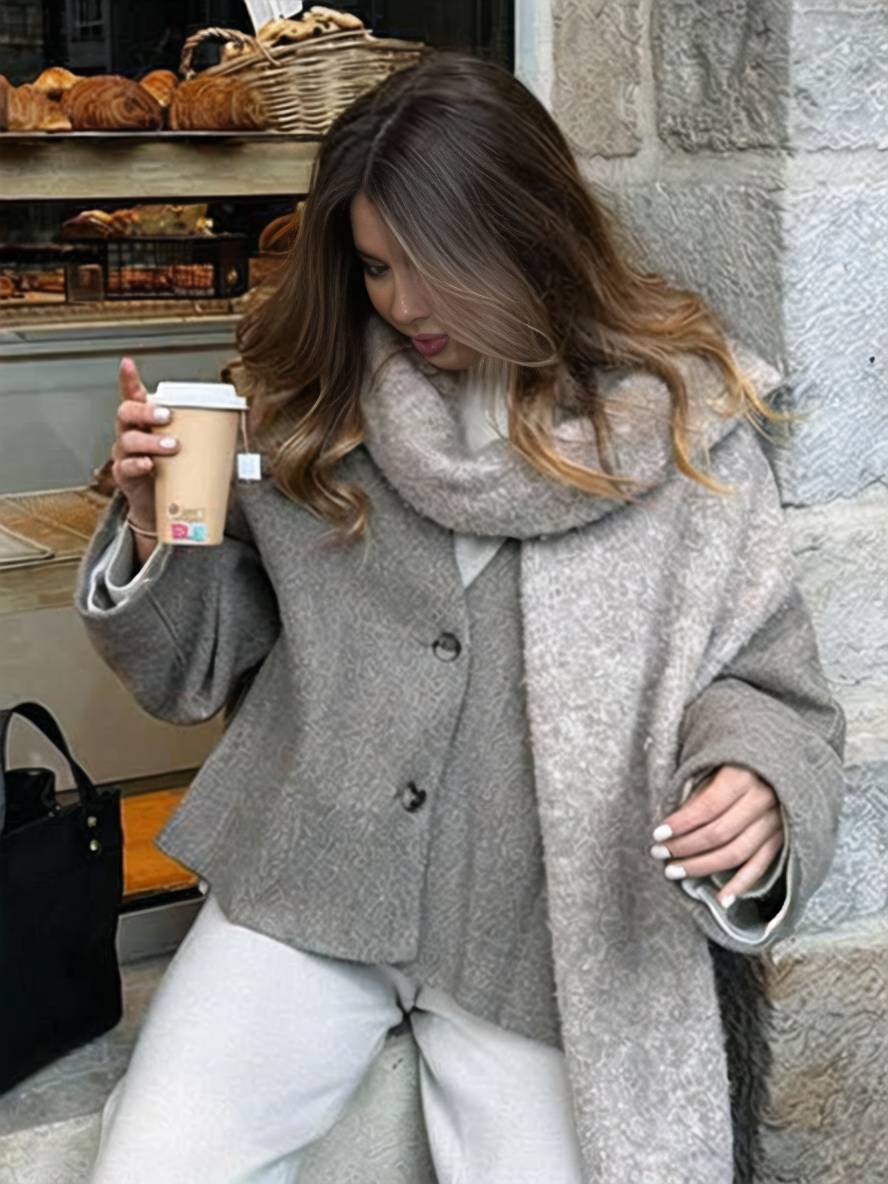 Levoire | Manteau En Laine À Col En V Avec Fermeture À Boutons À Manches Longues Pour Femmes Élégant Décontracté Ample Veste Casual