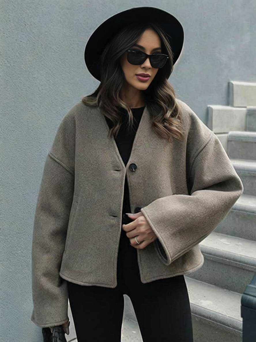 Levoire | Manteau En Laine À Col En V Avec Fermeture À Boutons À Manches Longues Pour Femmes Élégant Décontracté Ample Veste Casual