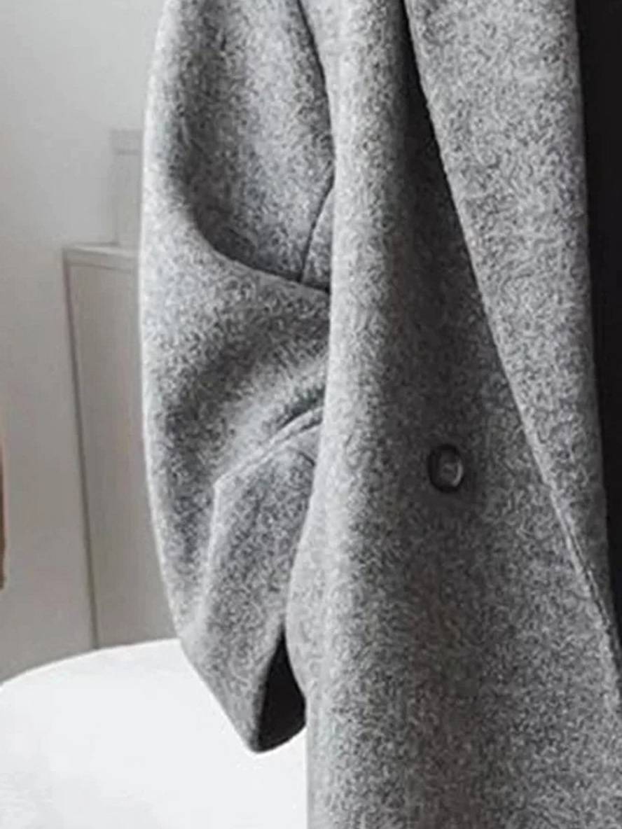 Levoire | Manteau En Laine Long Boutons Simples Poches Revers Épaules Tombantes Femmes Élégant Décontracté Ample Veste