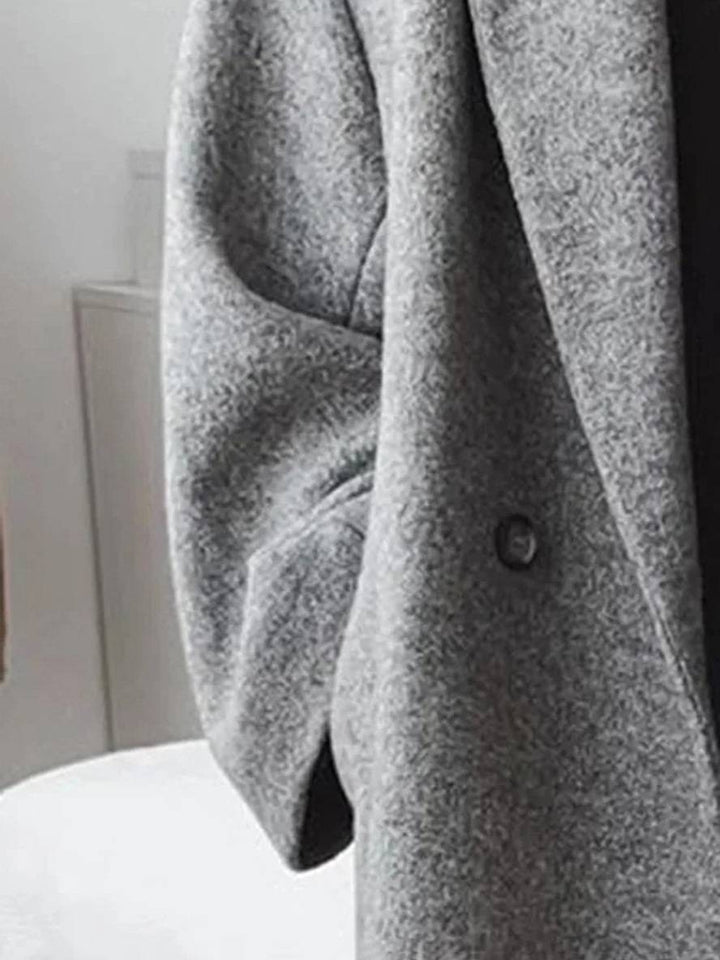 Levoire | Manteau En Laine Long Boutons Simples Poches Revers Épaules Tombantes Femmes Élégant Décontracté Ample Veste