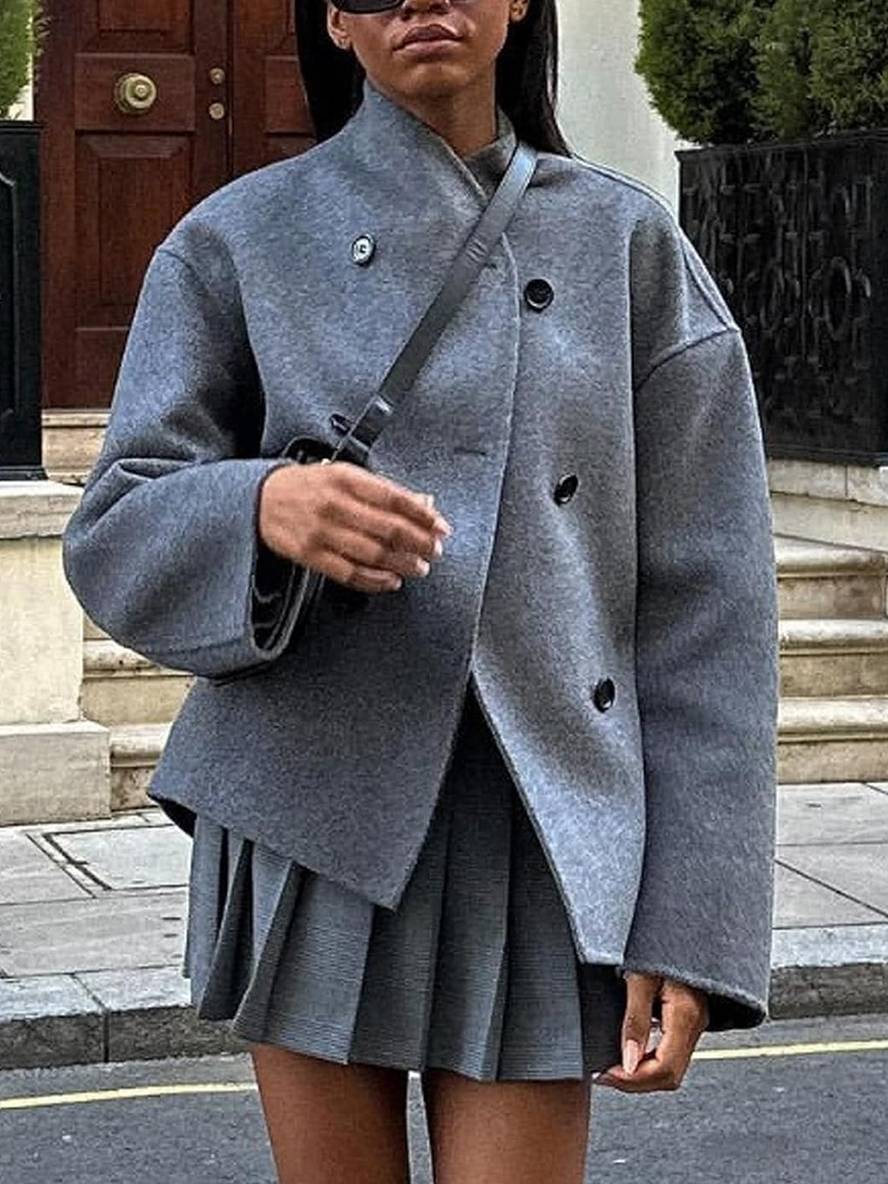 Levoire | Manteau Caban En Laine Cintré Avec Col Rond Manches Longues Femme Élégant Décontracté