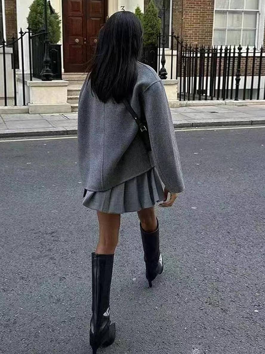 Levoire | Manteau Caban En Laine Cintré Avec Col Rond Manches Longues Femme Élégant Décontracté