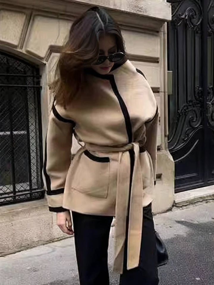 Levoire | Manteau En Laine Mi-Long Ceinture Poches Revers Femme Élégant Décontracté Ample Manteau De Loisirs