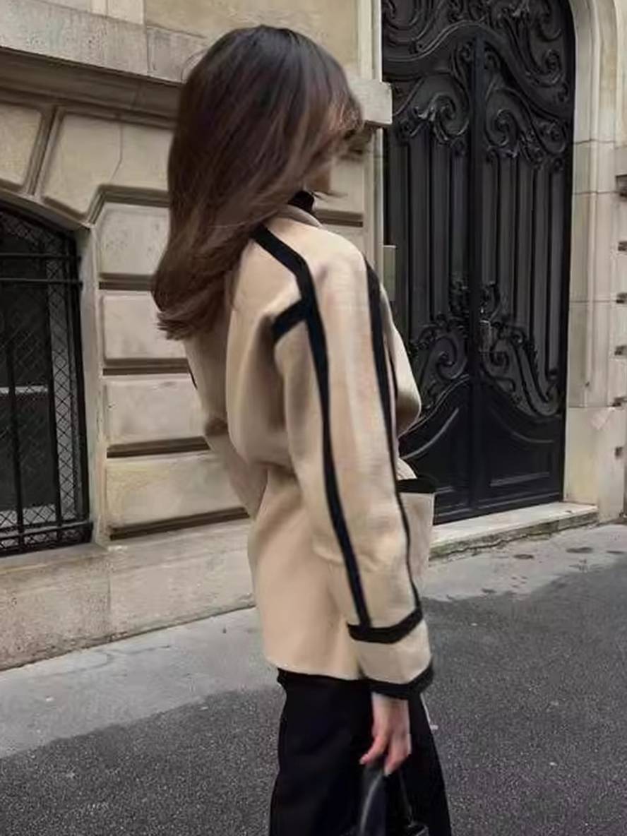 Levoire | Manteau En Laine Mi-Long Ceinture Poches Revers Femme Élégant Décontracté Ample Manteau De Loisirs