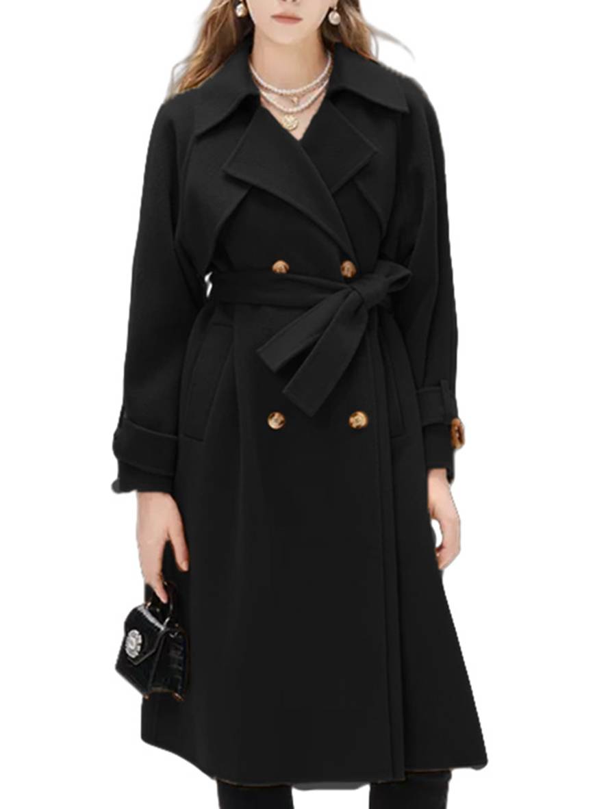 Levoire | Mi-Long Manteau En Laine Avec Double Boutonnage Poches Ceinture Femme Élégant Casual Surdimensionné