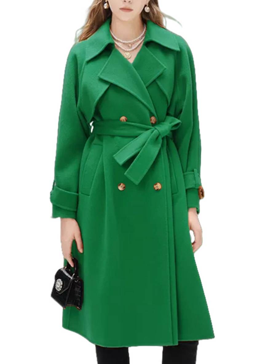 Levoire | Mi-Long Manteau En Laine Avec Double Boutonnage Poches Ceinture Femme Élégant Casual Surdimensionné