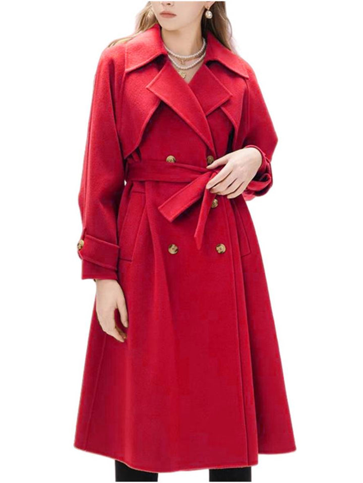 Levoire | Mi-Long Manteau En Laine Avec Double Boutonnage Poches Ceinture Femme Élégant Casual Surdimensionné Rot