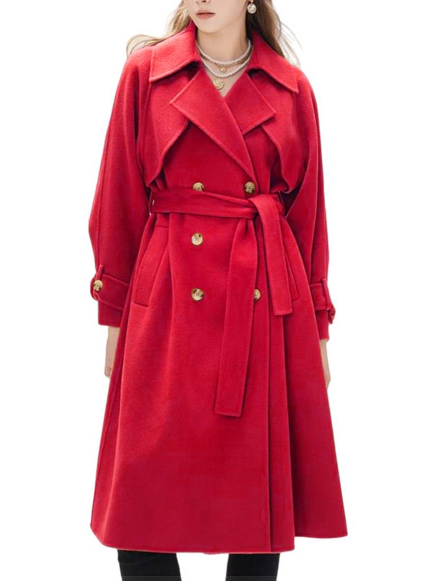 Levoire | Mi-Long Manteau En Laine Avec Double Boutonnage Poches Ceinture Femme Élégant Casual Surdimensionné