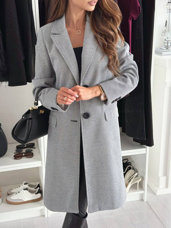 Levoire | Manteau Mi-Long Uni Boutons Poches Col Boutonné Manches Longues Femmes Élégant Décontracté