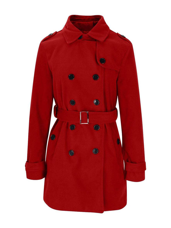 Levoire | Mi-Long Manteau En Laine À Double Boutonnage Ceinture Col À Revers Pour Femmes Élégante Veste Décontractée