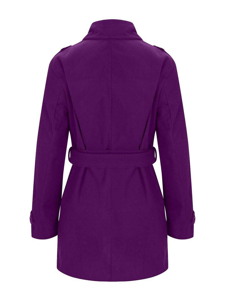Levoire | Mi-Long Manteau En Laine À Double Boutonnage Ceinture Col À Revers Pour Femmes Élégante Veste Décontractée
